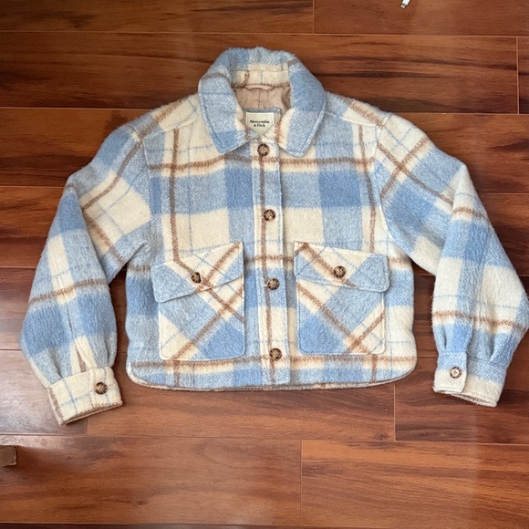 Abercrombie & Fitch Blue and Cream Plaid Jean Jacket - Picture 1 of 6
